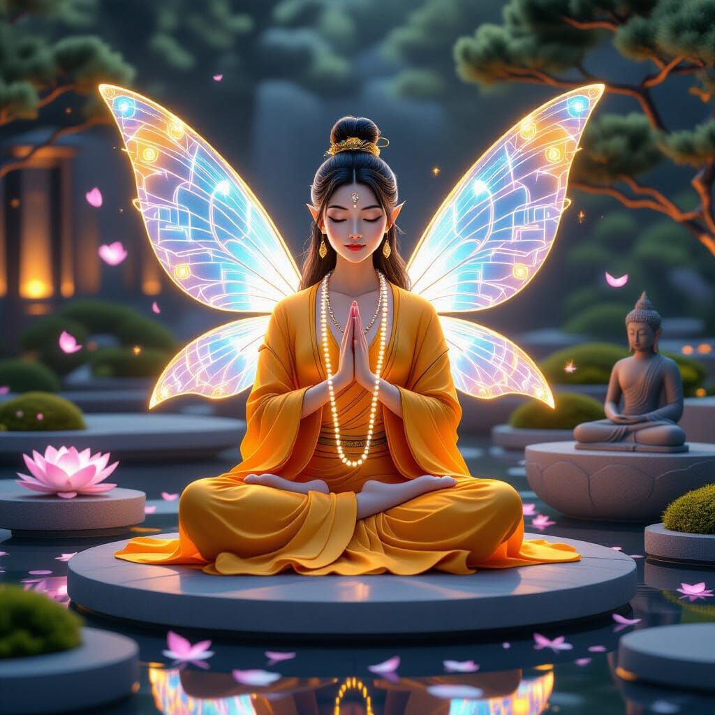Luminous Fairy in Digital Buddhist Garden