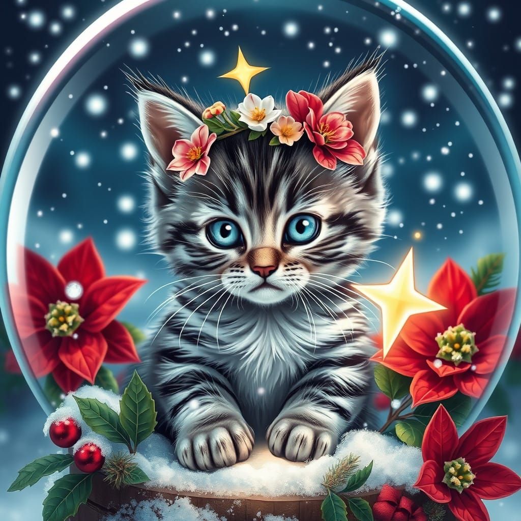 Winter Wonderland Kitten Surrounded by Christmas Magic