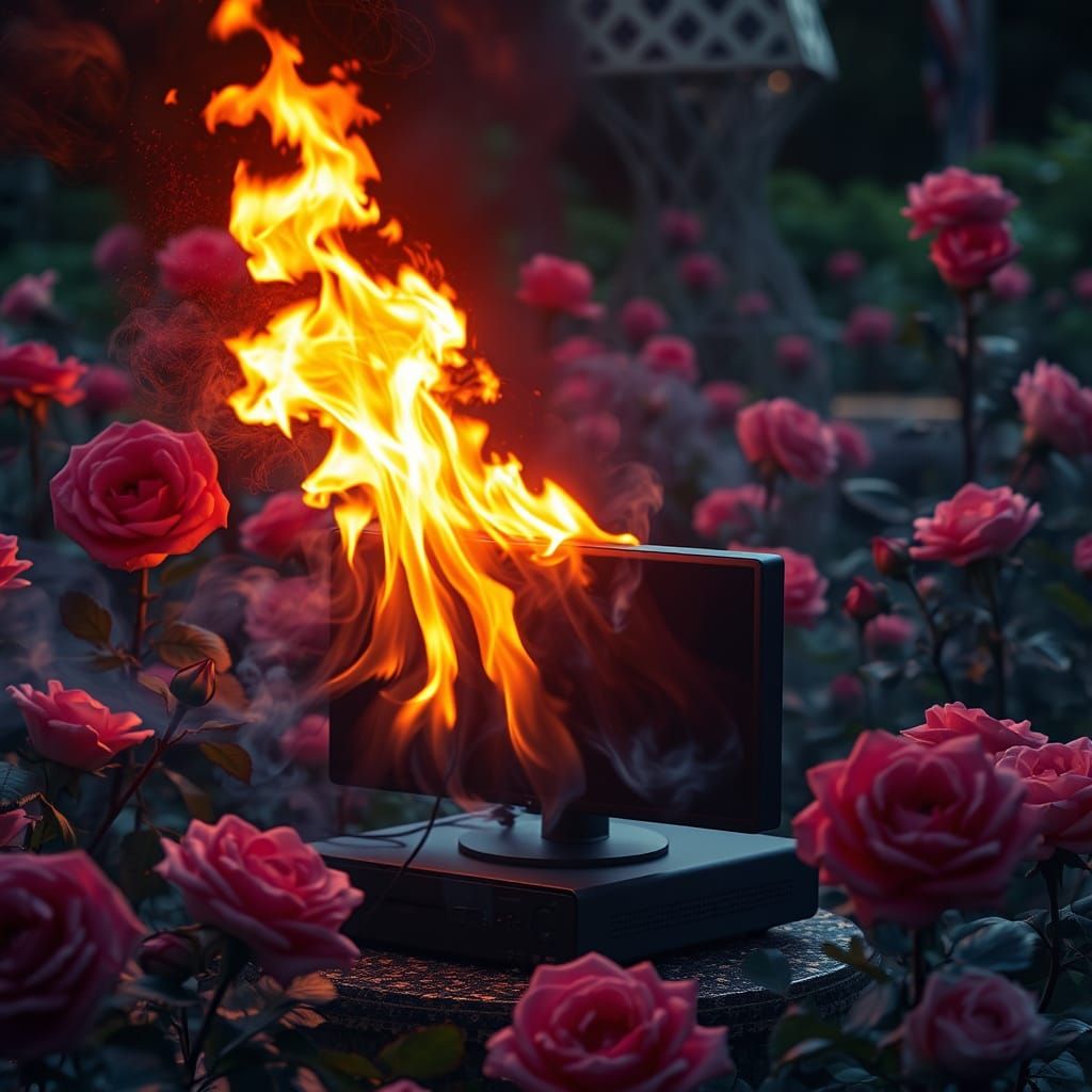 Hyperrealistic Computer Burns in Rose Garden