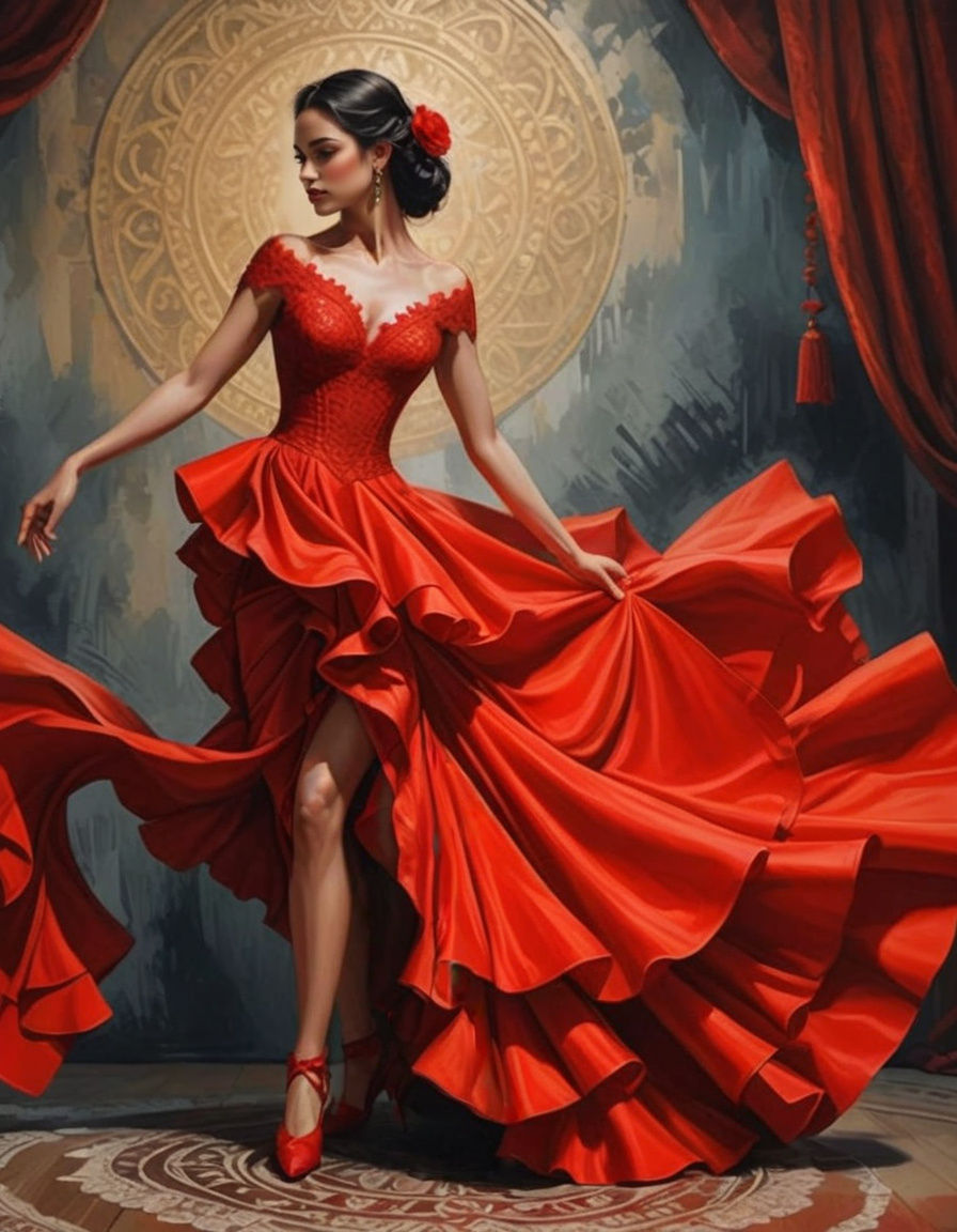 Hyper-Realistic Portrait of Flamenco Dancer in Red Dress