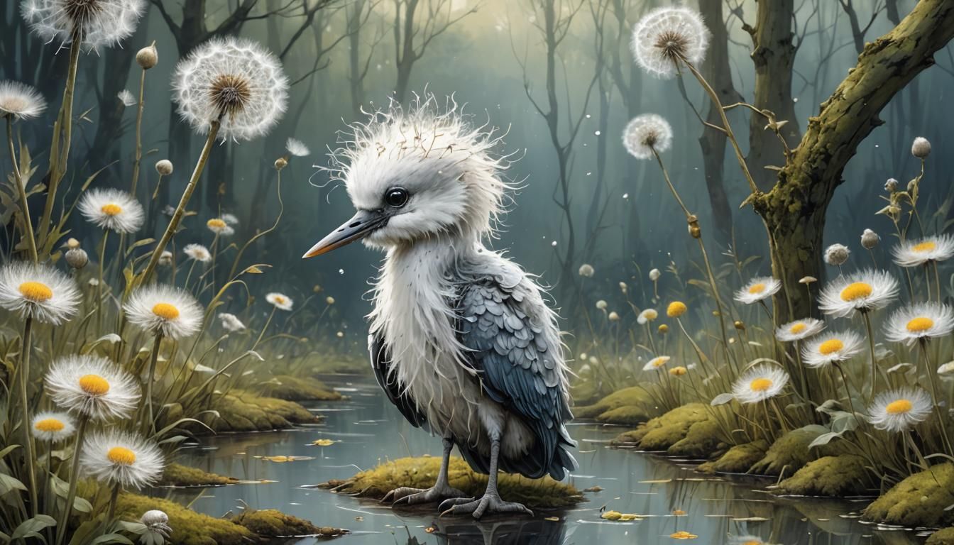 Adorable Silver Creature in Dandelion Field