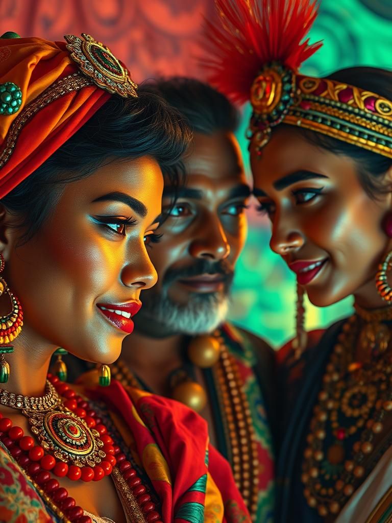 King Ahash with his beloved wives Hemeru and Anadi