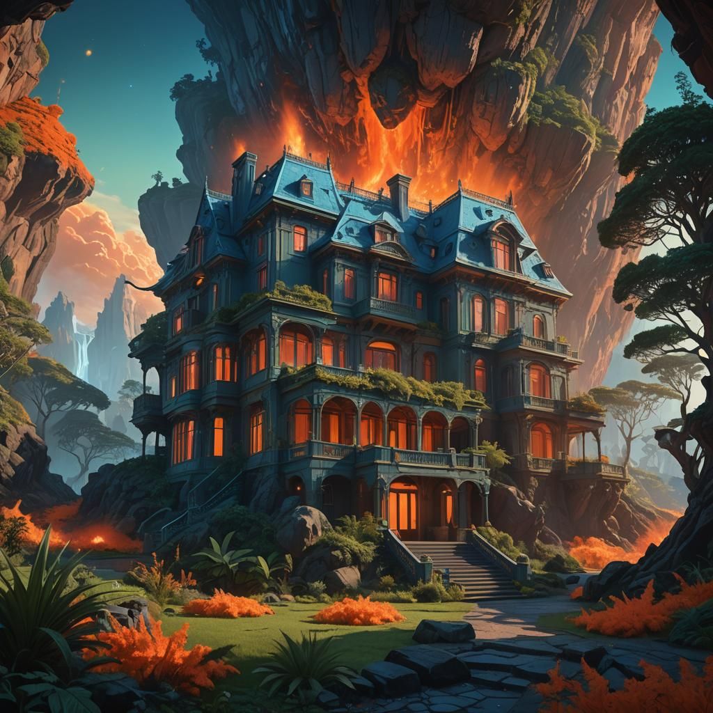 Ornate House and Garden Inside Jupiter Cave