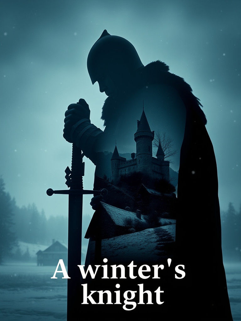 Silhouette of a Weary Knight in Winter Landscape