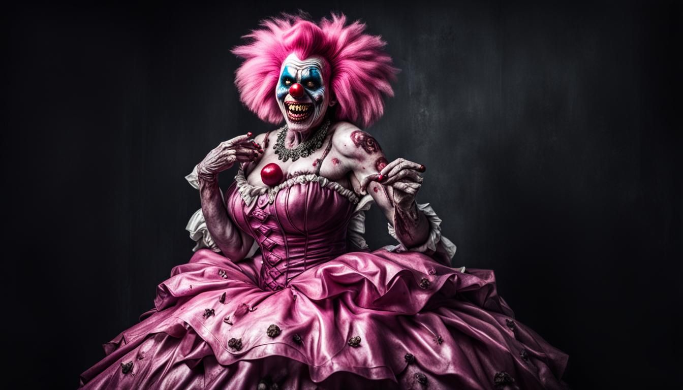 Zombie Monkey Monster Clown Woman Princess In Pink Leather D...