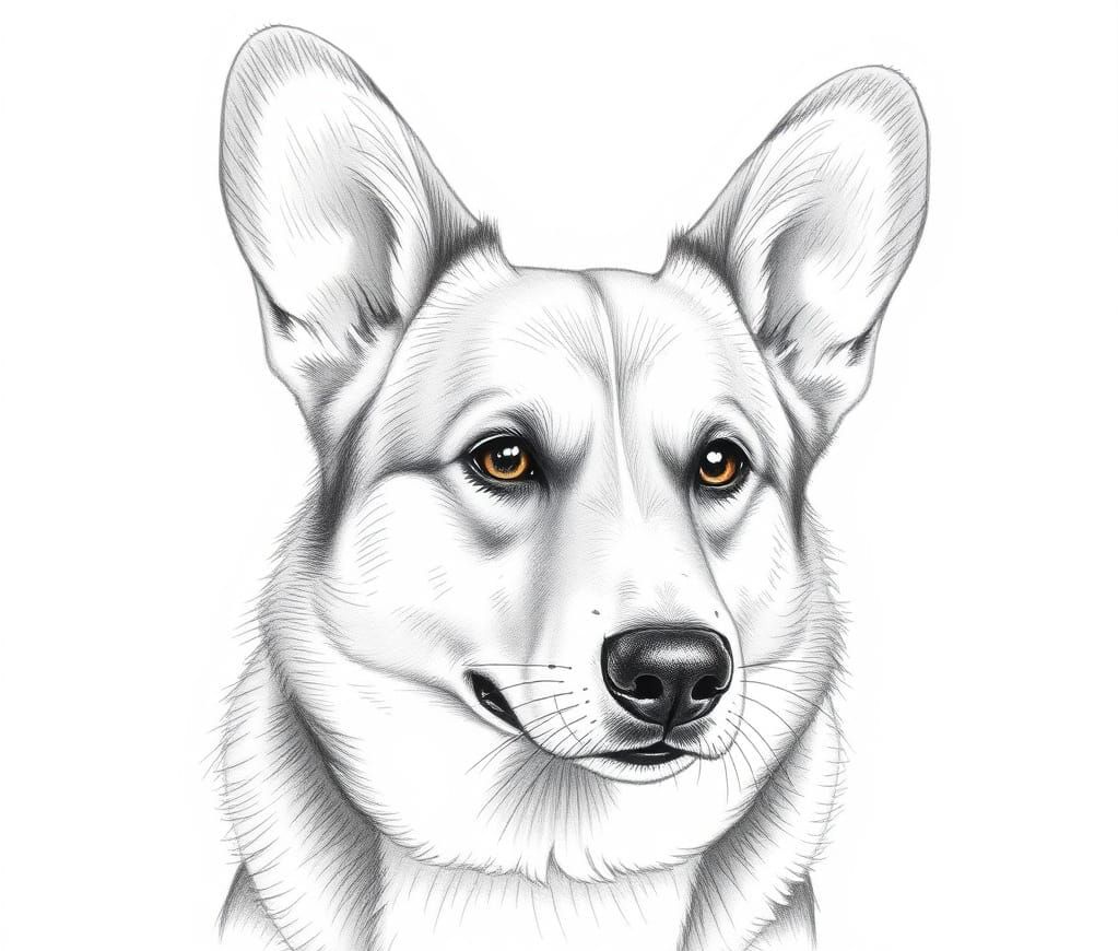 Realistic Corgi Portrait in Pencil Drawing Style