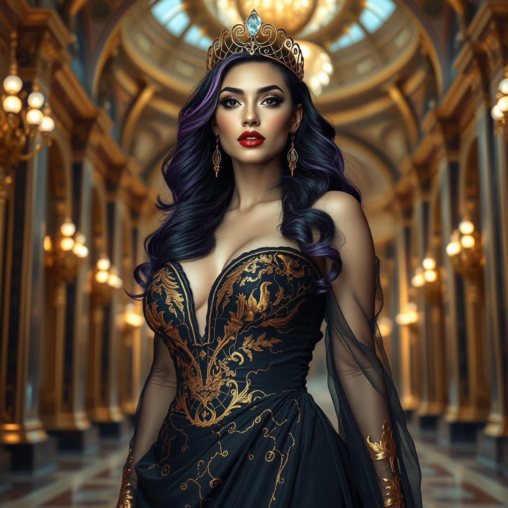 Regal Woman in Opulent Palace Gown