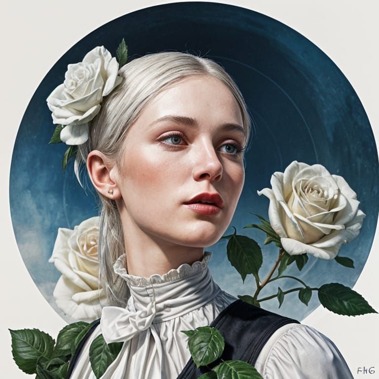 White Rose Watercolor in Norman Rockwell Style