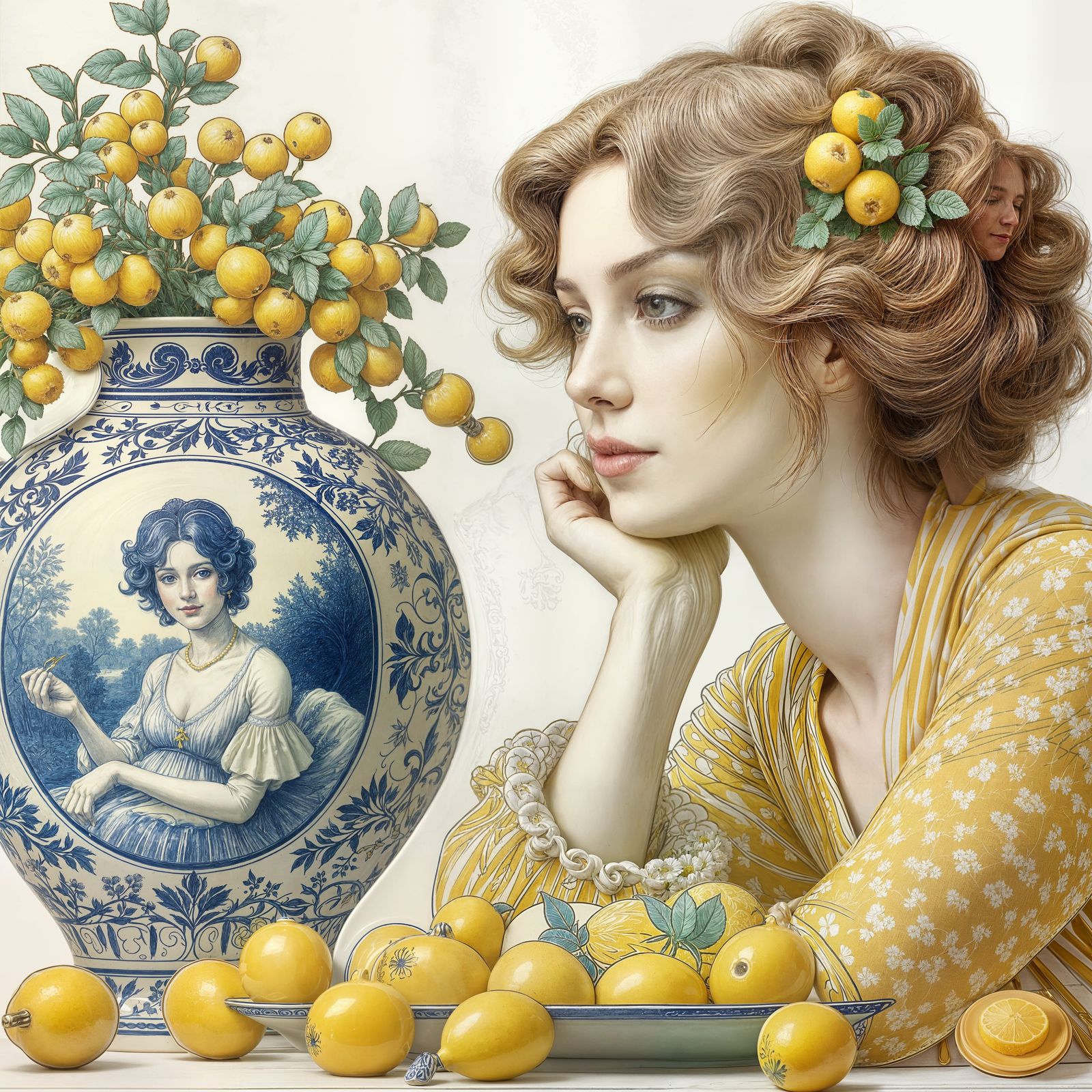 Polychrome Delft Faience Portrait in Yellow Tones