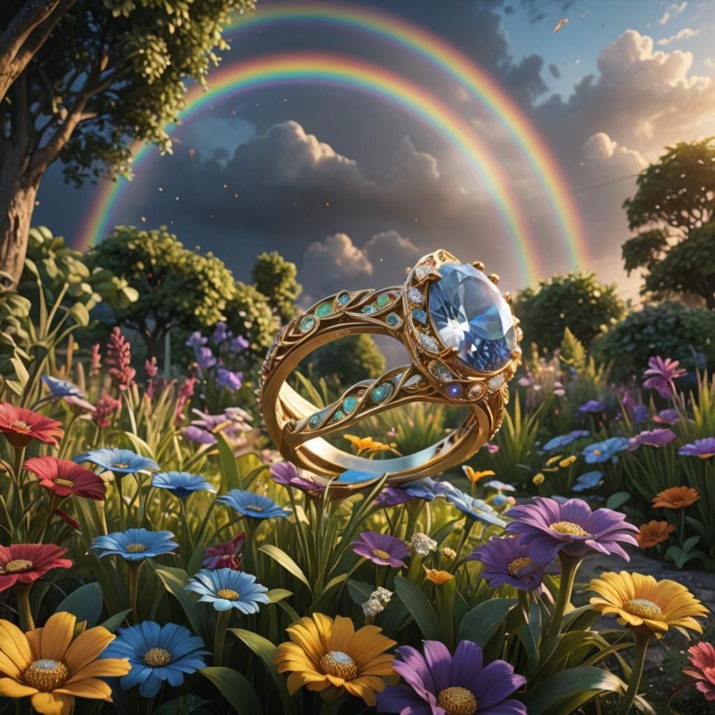 Rainbow Diamond Ring: Detailed Matte Painting