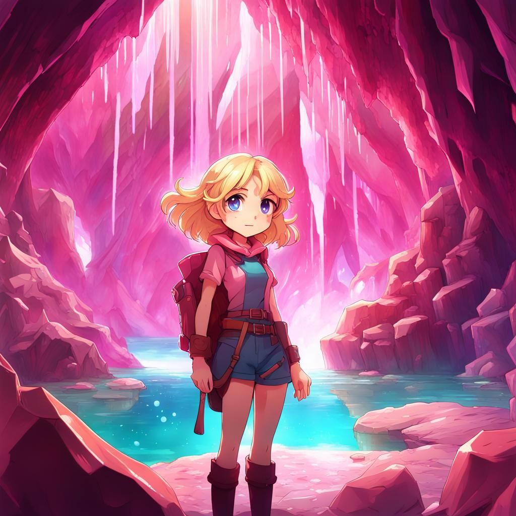 Anime Explorers Find Pink Crystal Cave Treasure