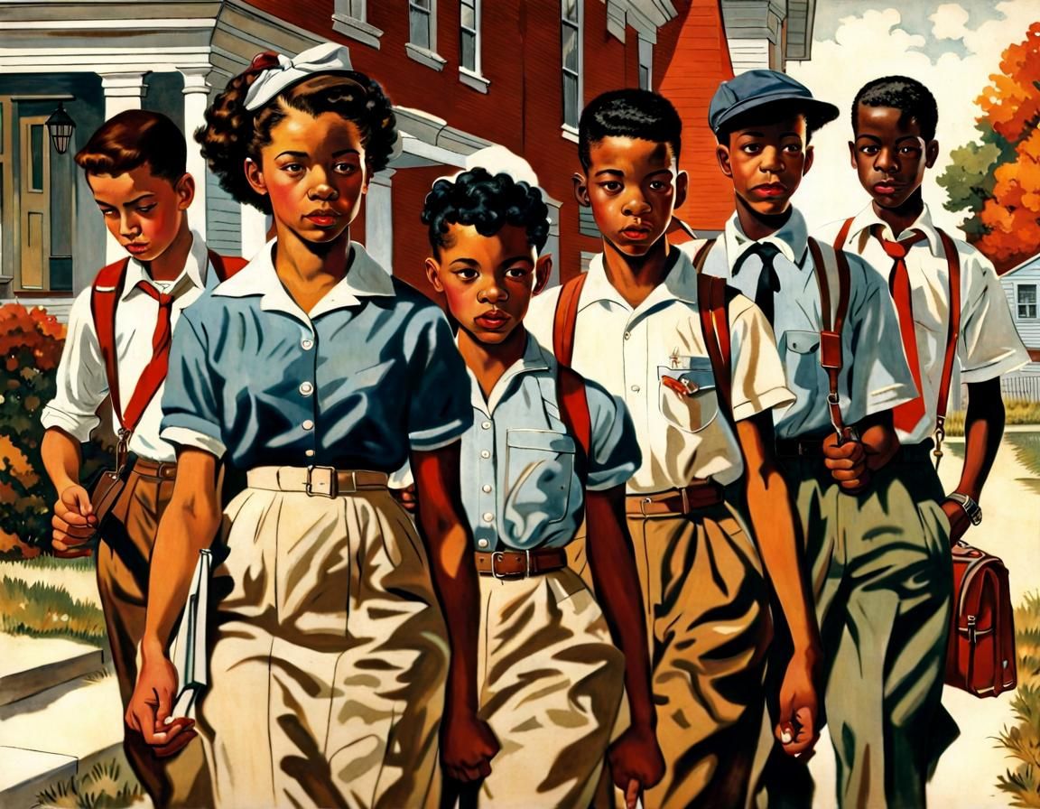 1950s Students in Norman Rockwell Style