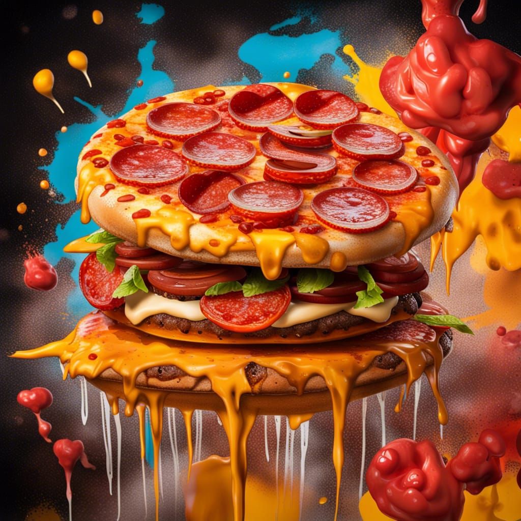 Double Cheeseburger Layer Cake in Graffiti Art Style