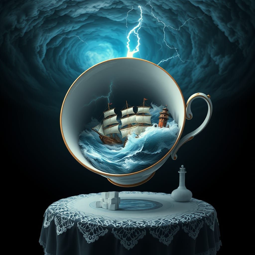Ethereal Teacup in Turbulent Void, Sails and Ships Battling ...