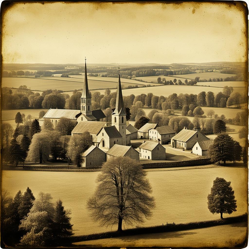 Heliographic Countryside View in Sepia Tones