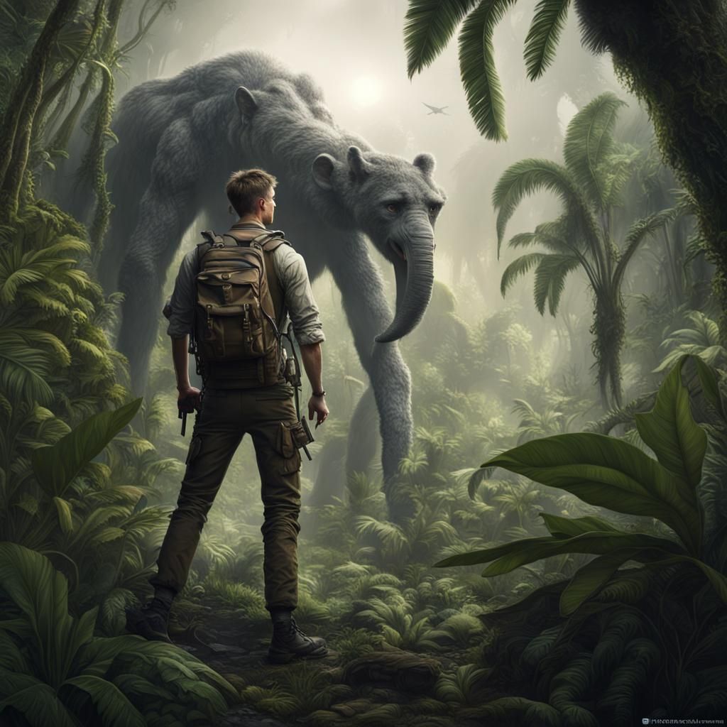 Explorer Hunted in Dense Jungle Matte Painting