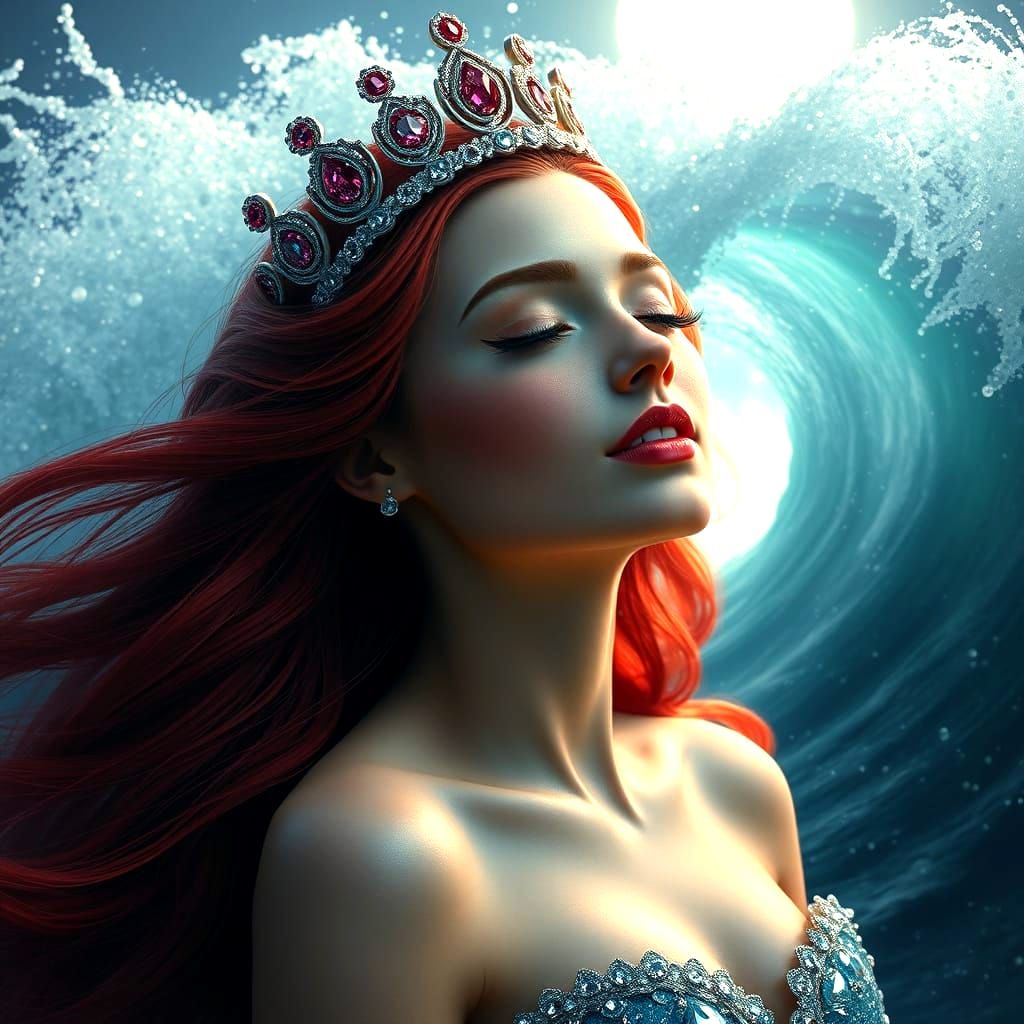 Moonlit Mermaid Queen on Crashing Wave