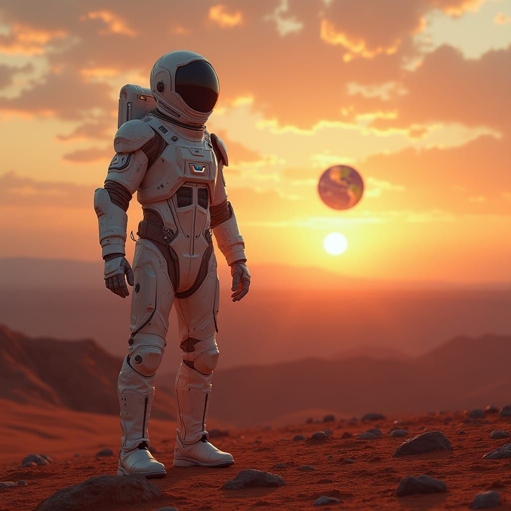 Korean Astronaut Contemplates Terraformed Mars in Futuristic...