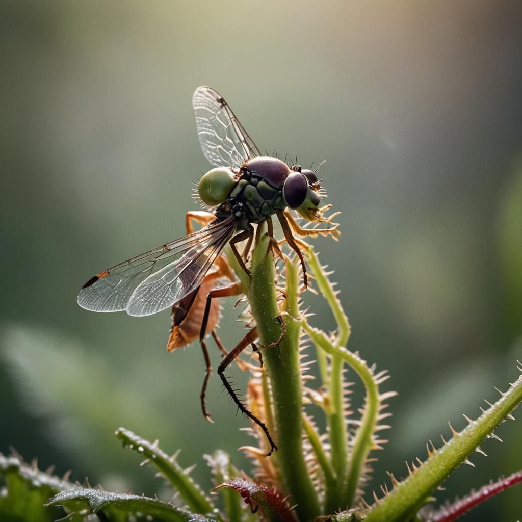Fly Entrapped in Venus Flytrap: Macro Photorealism