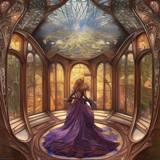 Steampunk Train in Art Nouveau Station