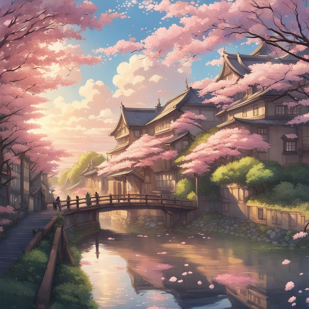 Cherry Blossoms in Wind: Studio Ghibli Anime