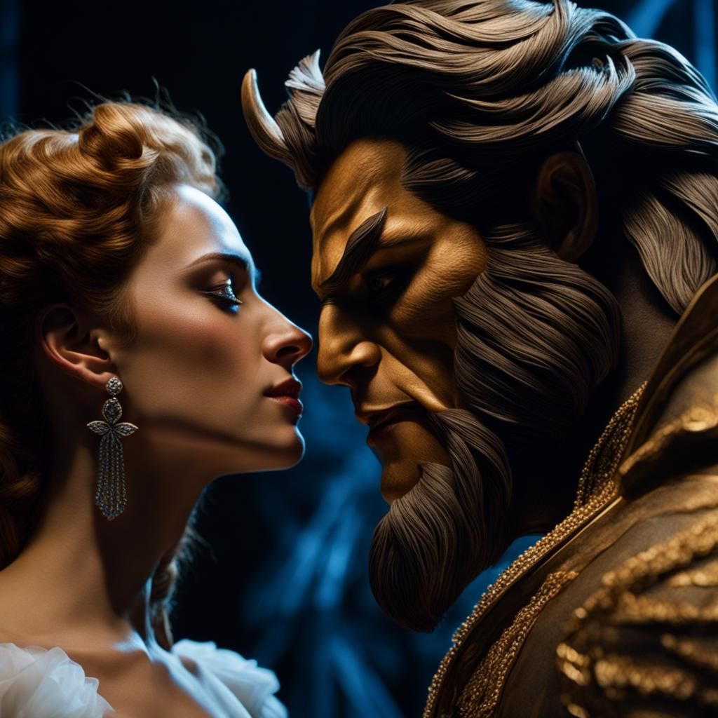 Beauty and Beast Kiss Illuminated by Candles