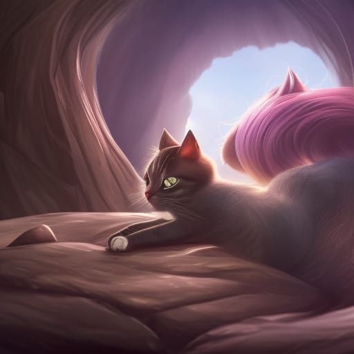 Sleepy Cat in Detailed Fantasy Concept Art
