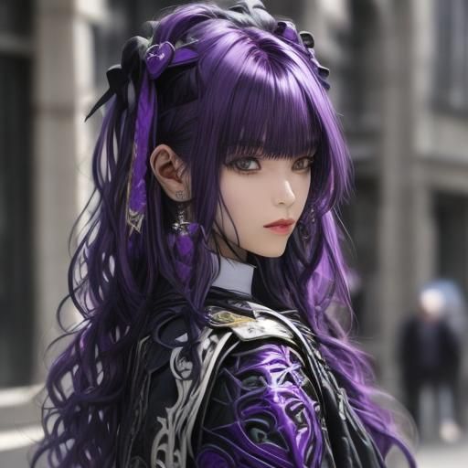 Anime Girl in Demon Slayer Uniform with Purple Hair