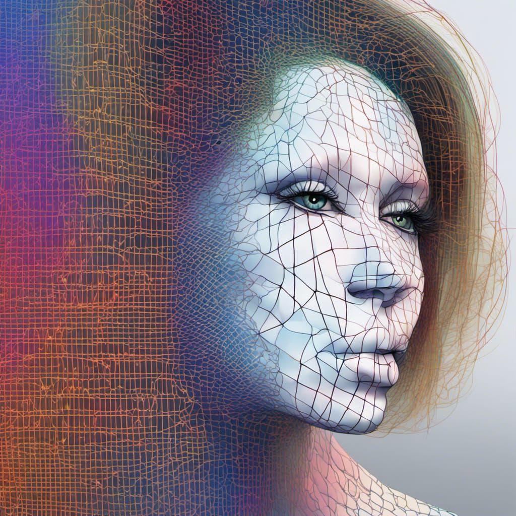 Grid Goddess: Colorful Fractal Face in Sci-Fi Style
