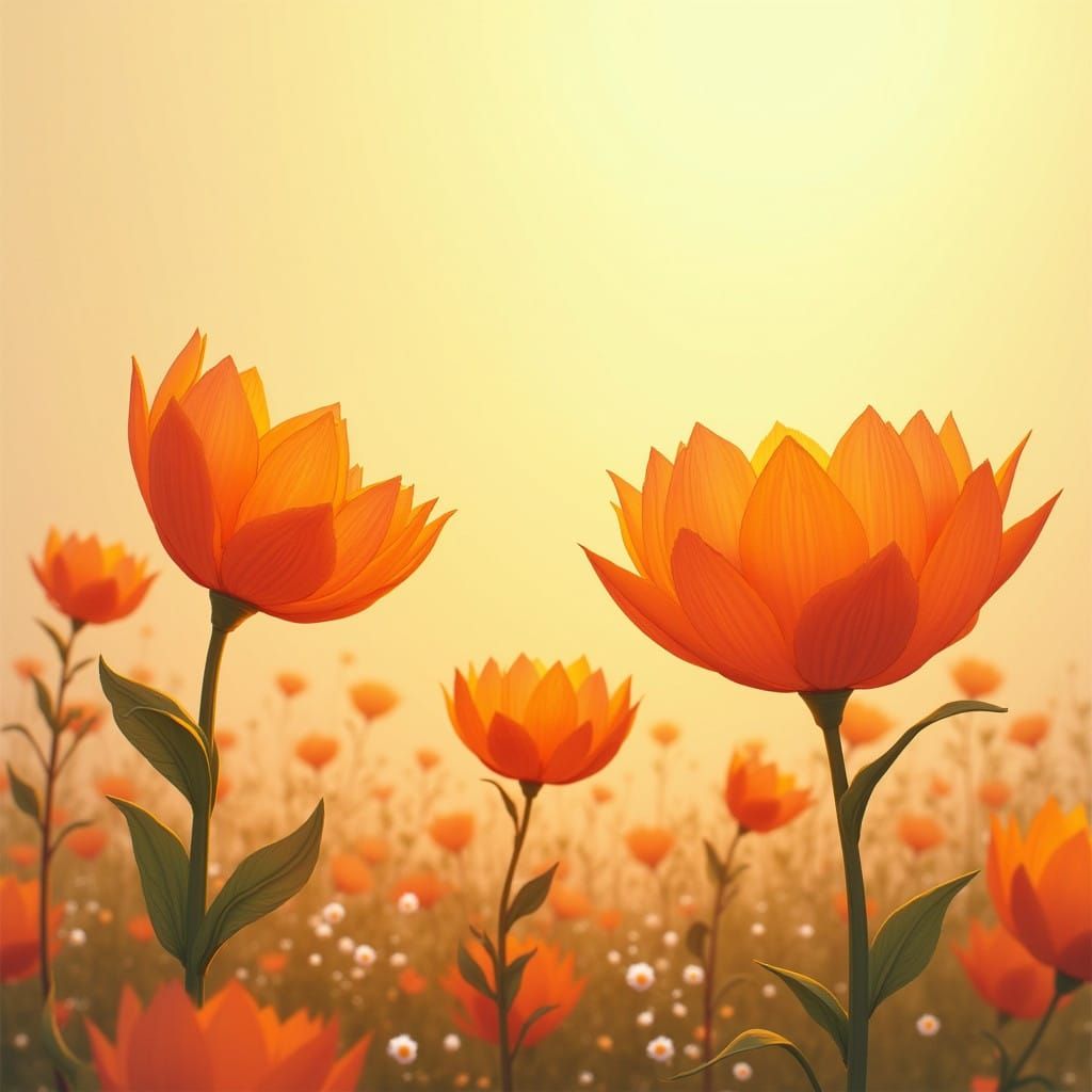 Vibrant Orange Flowers in Golden Light, in the Style of Whim...