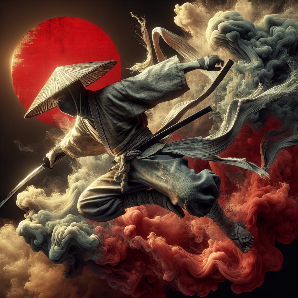 Traditional Japanese Warrior in Dramatic 3D Art