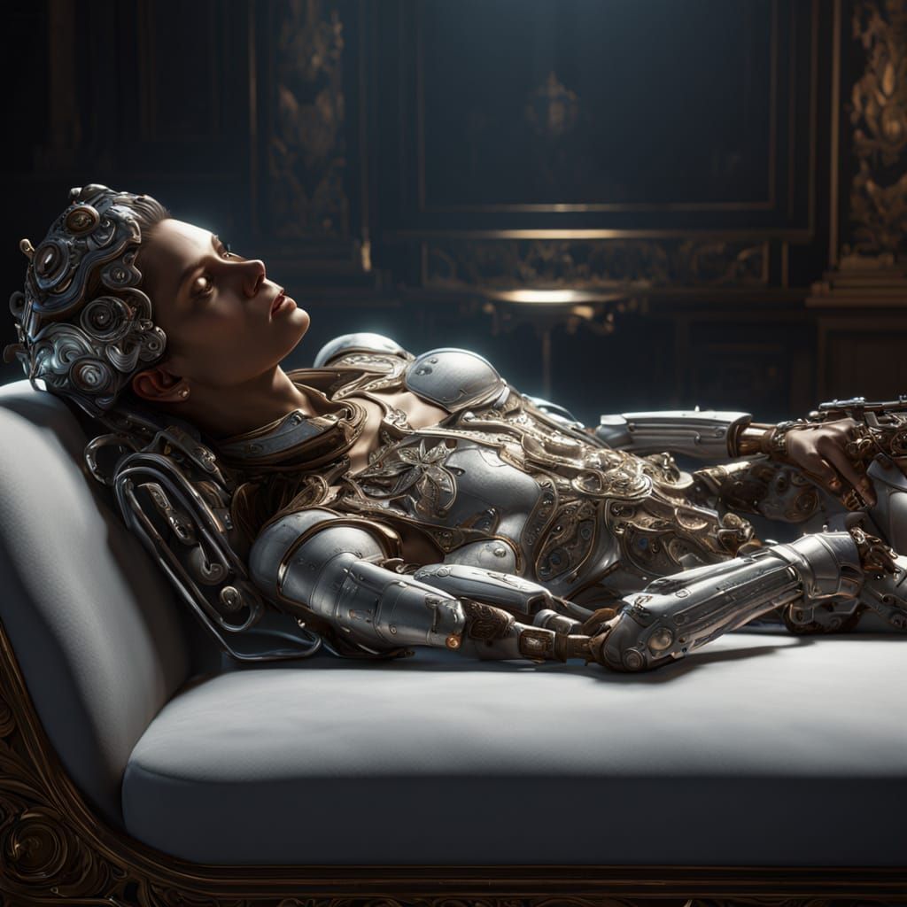 Cyborg Reclining in Baroque Renaissance Style