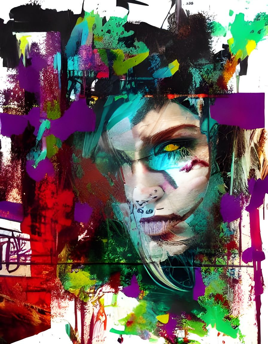 Double Exposure Girl with Fox in Graffiti Polaroid Art