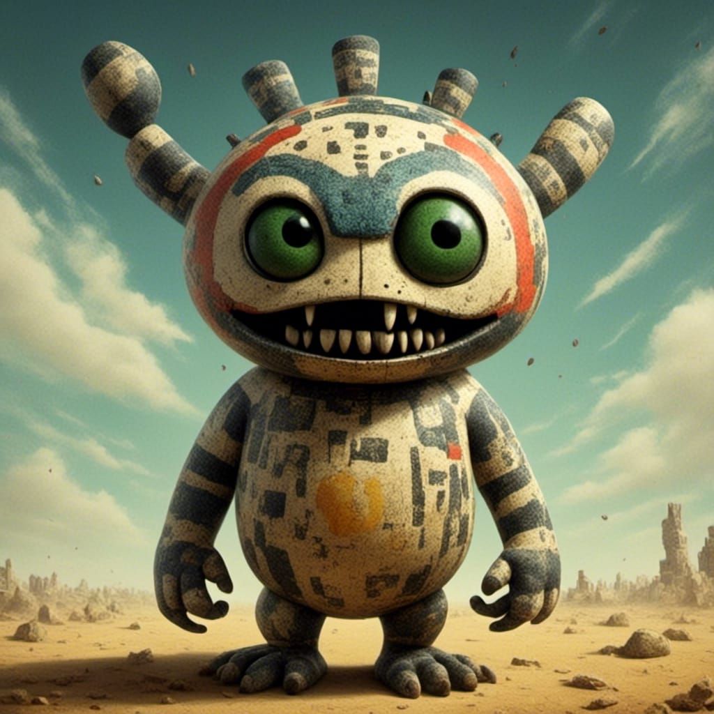 Abstract Dolls and Eggs in Art Brut Style