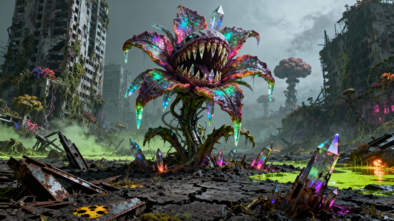 Alien Carnivorous Flower Emerges in Post-Apocalyptic World