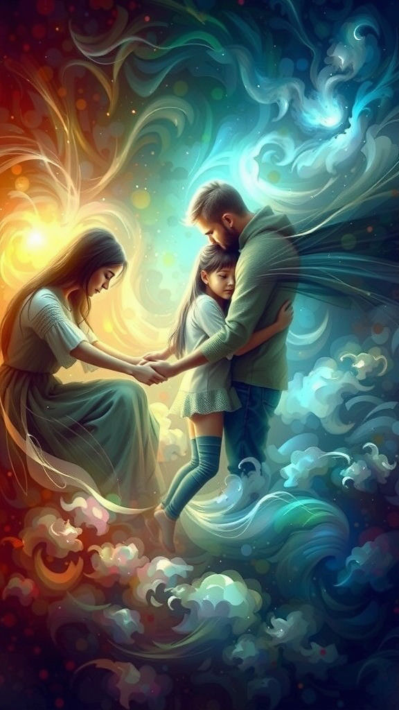 Heartwarming Abstract Family Portrait in Surrealist Style