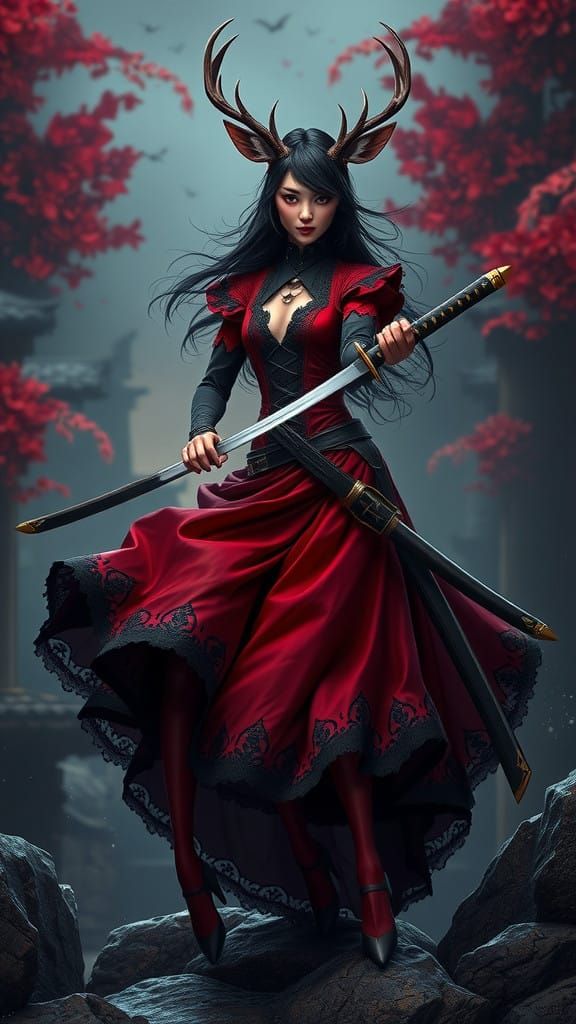 Fantastical Deer Warrior in Victorian Attire