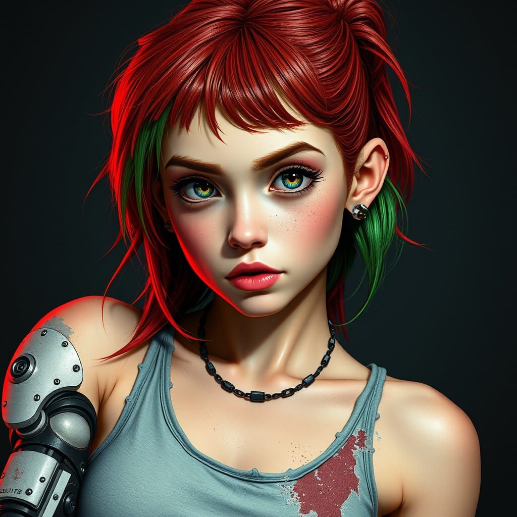 Cyberpunk Biker Girl with Cyborg Arm