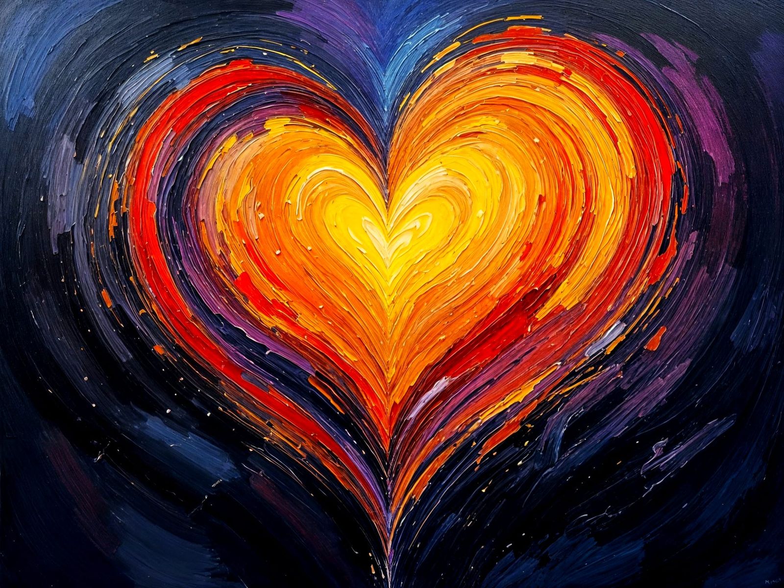 Vibrant Heart Painting in Abstract Oil Style