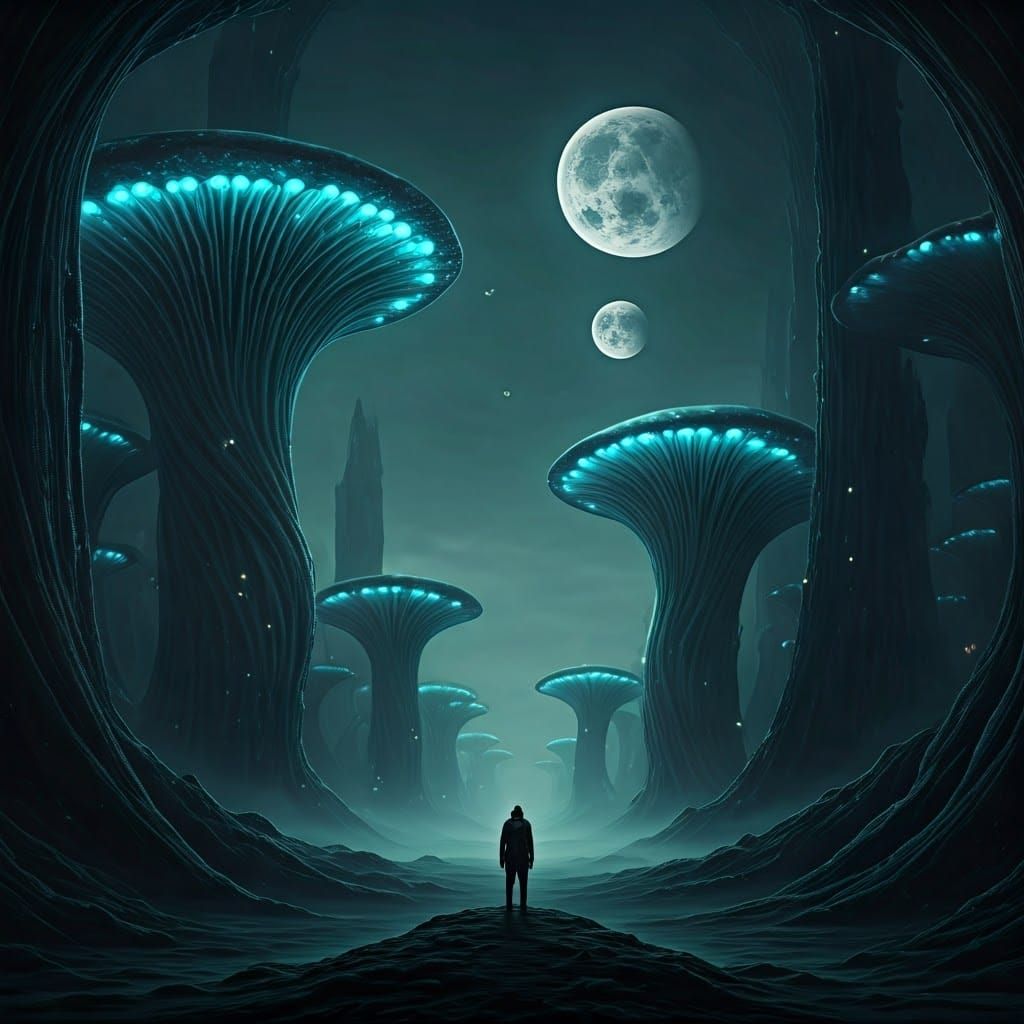Ethereal Alien Forest with Bioluminescent Fungi