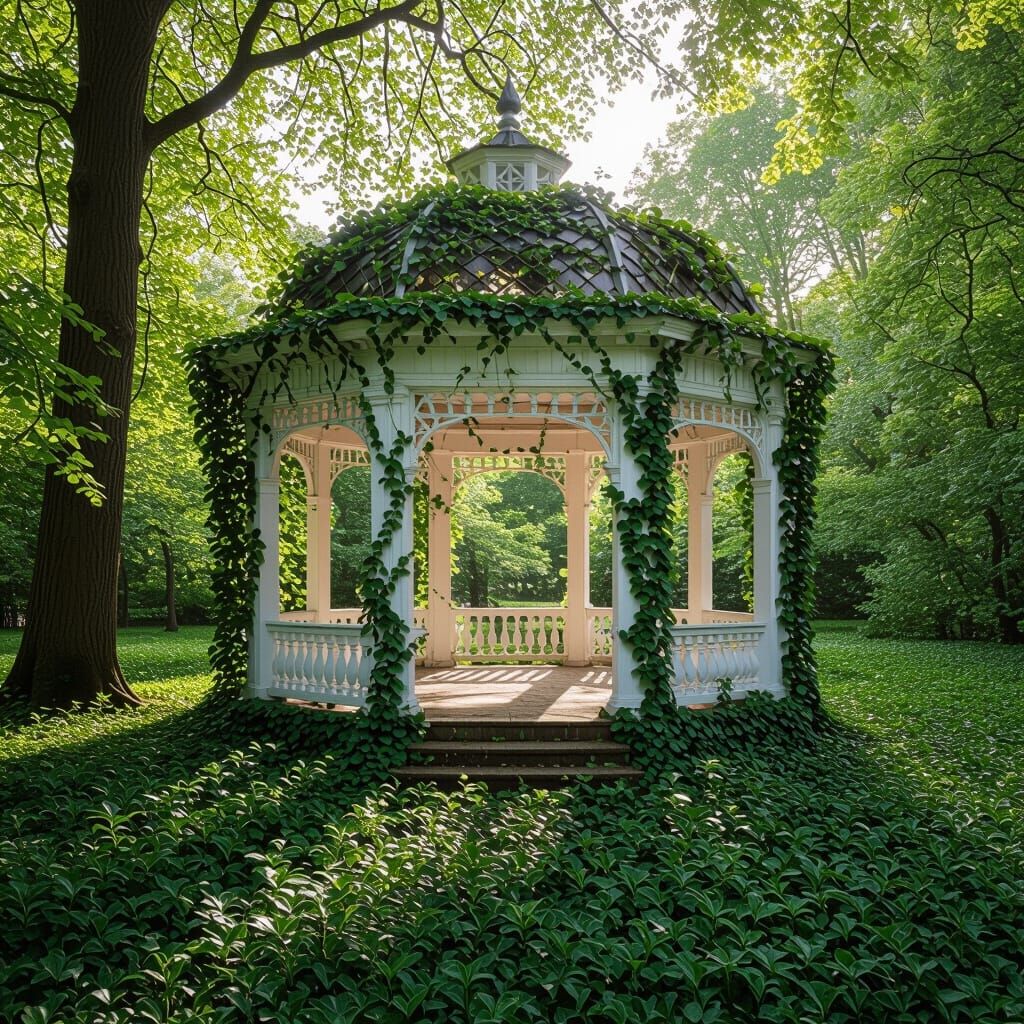 Ivy-Clad Pavilion in a Sunlit Clearing