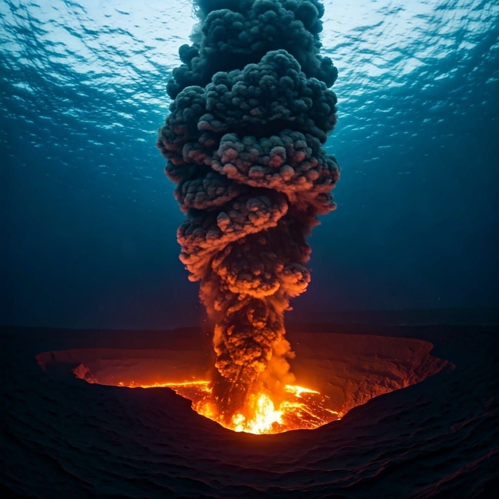 Underwater Volcanic Eruption in Dramatic, High-Contrast Styl...