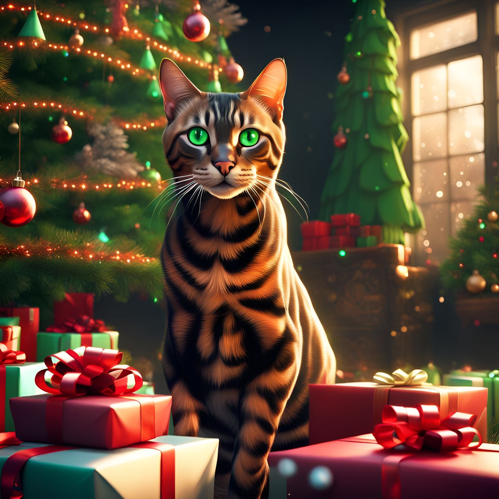 Bengal Cats Celebrate Christmas: Digital Art