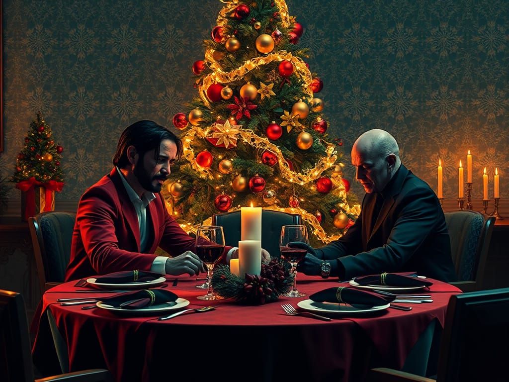 Winter Solstice Feast in Futuristic Noir Style