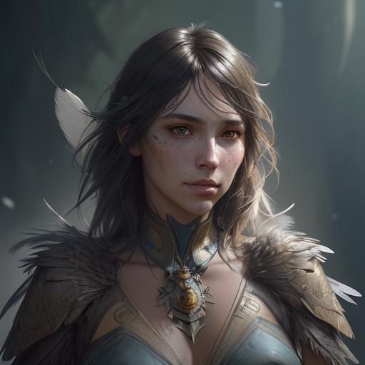 Feathered Person Portrait in Hyperdetailed Digital Art Style