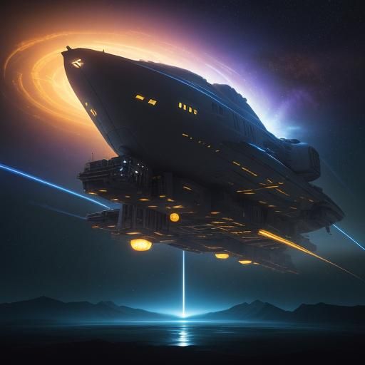 Space Battleship Blazing Above Planet Rings