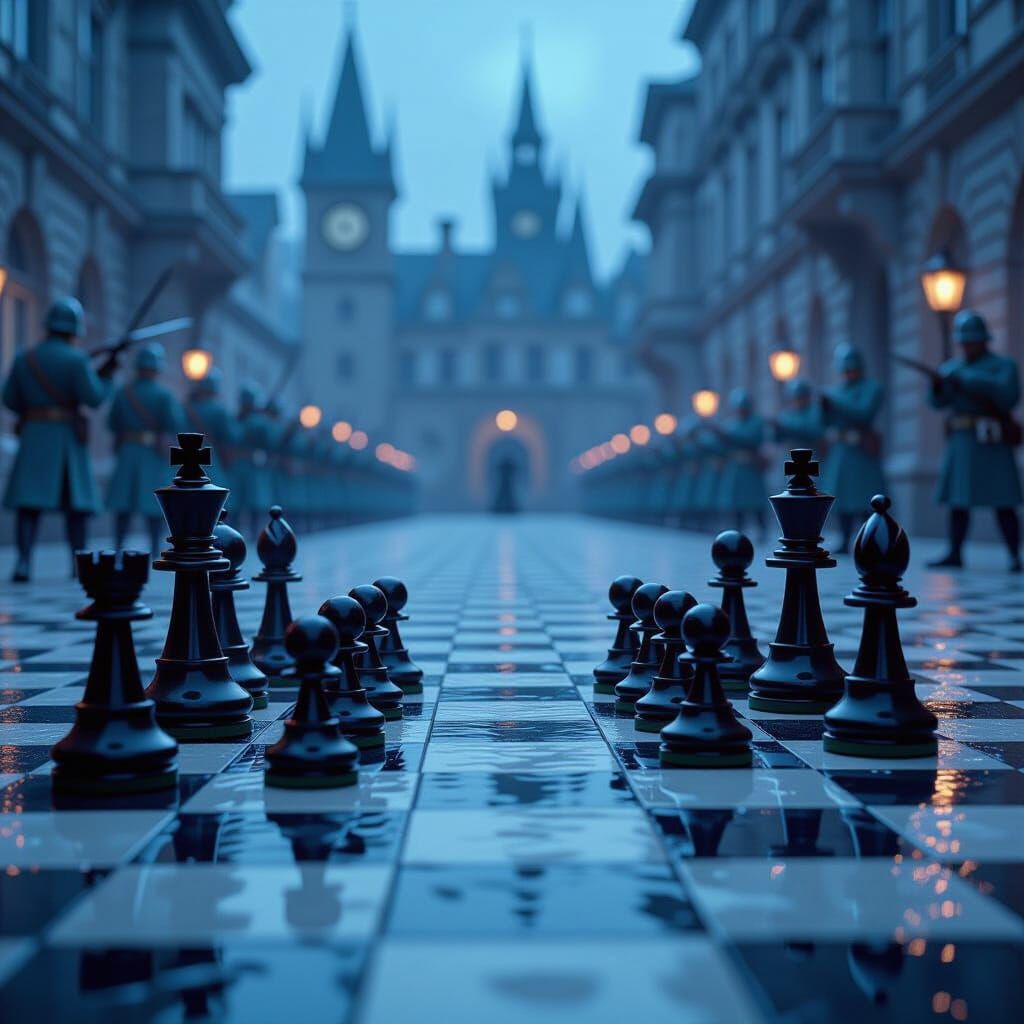 Go Chessboard Reflecting Battlefield, Cinematic Matte Painti...