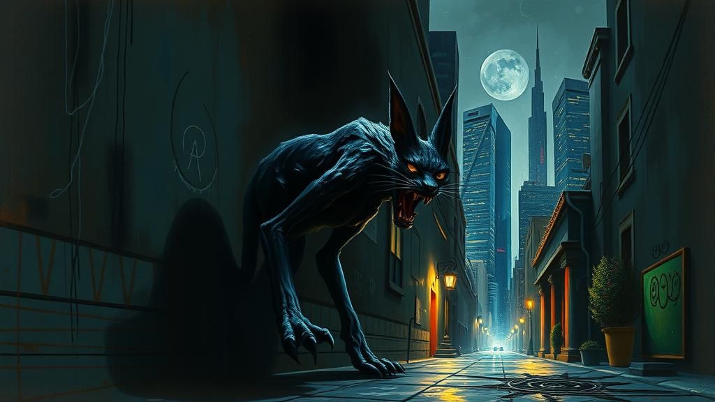 Nightmarish Feline in Dystopian Alleyway