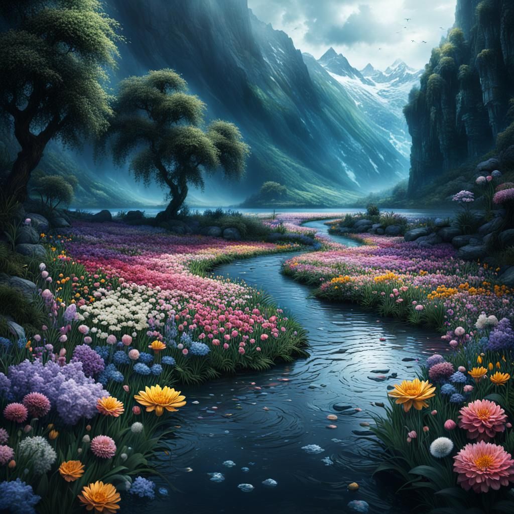 Epic River of Flowers: Digital Matte Painting