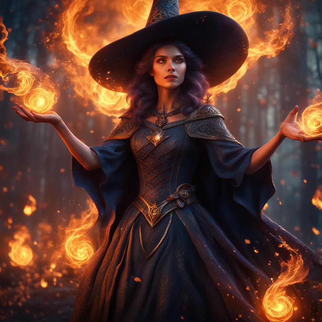 Mystical Witch Casting Spell in Fantasy Art